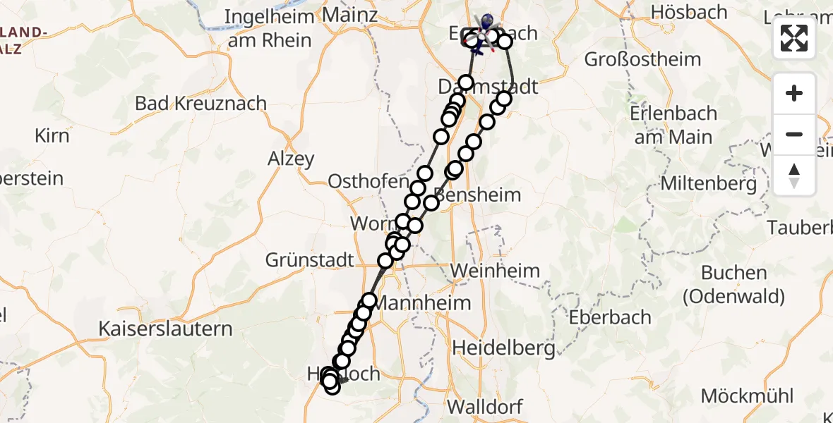 Flugroute Polizeihubschrauber Flughafen Frankfurt-Egelsbach - Flughafen Frankfurt-Egelsbach, 03 Juli 2026, 16:08