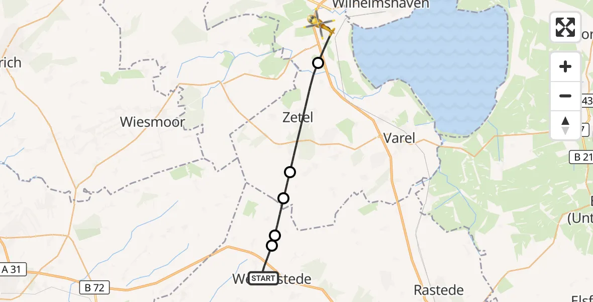 Flugroute Rettungshubschrauber Westerstede - Sande, 03 Juli 2026, 16:10