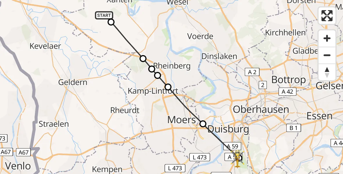 Flugroute Rettungshubschrauber Sonsbeck - Duisburg Air Rescue Hubschrauberlandeplatz (Christoph 9), 03 Juli 2026, 16:10