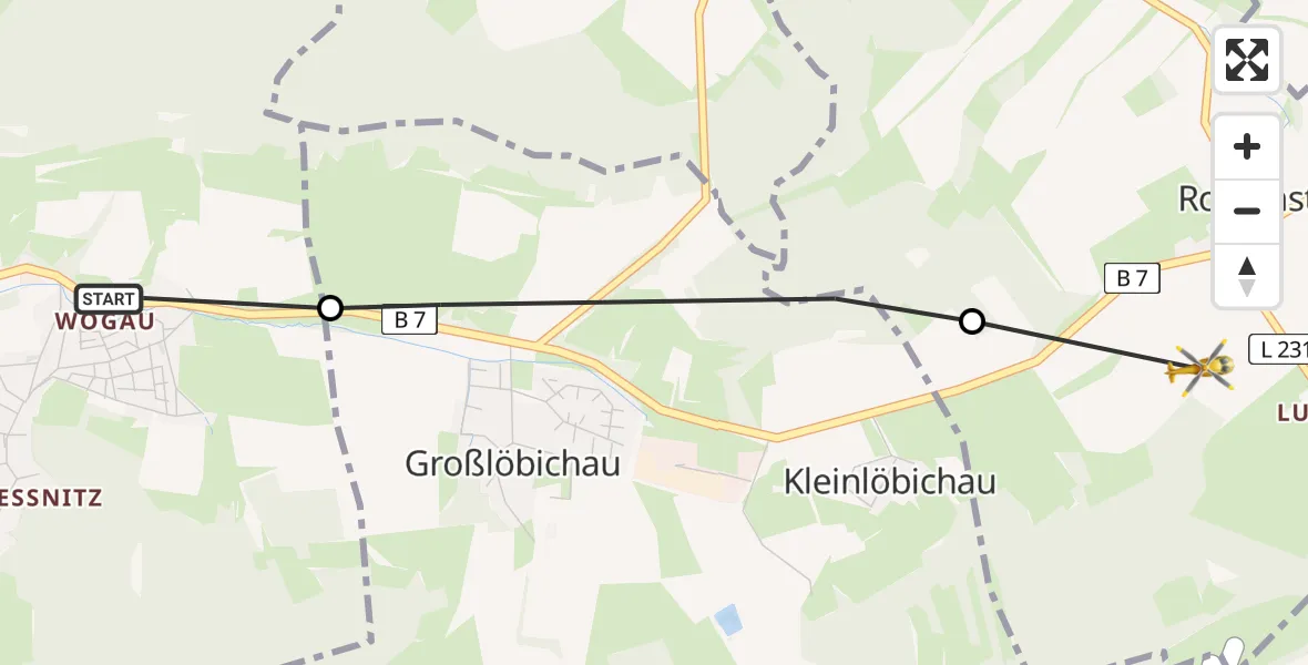 Flugroute Rettungshubschrauber Jena - Bürgel, 03 Juli 2026, 16:27