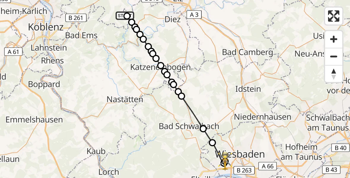 Flugroute Rettungshubschrauber Horbach - Helios Horst Schmidt Klinik (HSK) Hubschrauberlandeplatz, 03 Juli 2026, 16:28