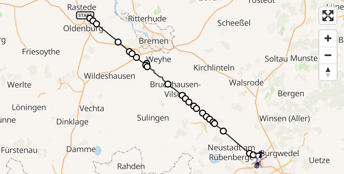 Flugroute Polizeihubschrauber Rastede - Flughafen Hannover, 03 Juli 2026, 16:28