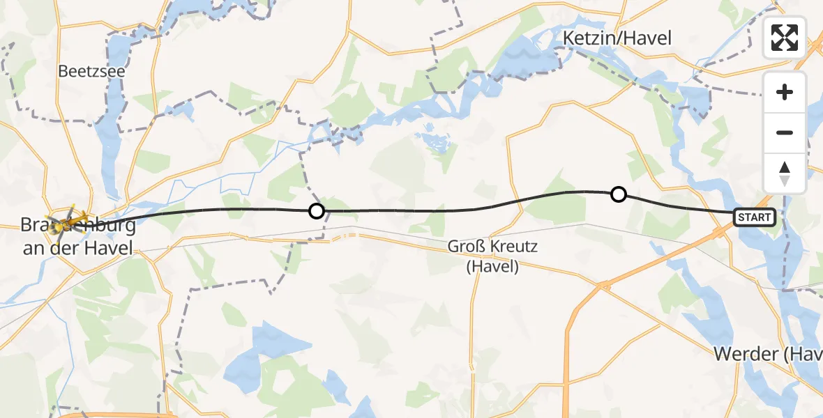 Flugroute Rettungshubschrauber Werder (Havel) - Brandenburg an der Havel, 03 Juli 2026, 16:29