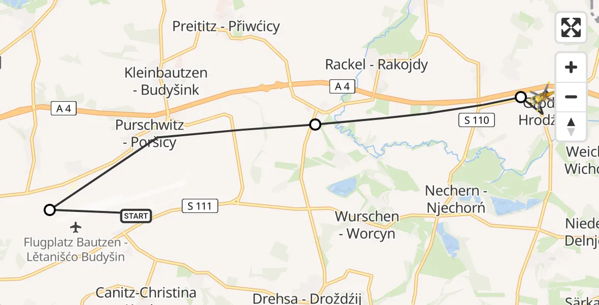 Flugroute Rettungshubschrauber Bautzen Flugplatz - Weißenberg, 03 Juli 2026, 16:30