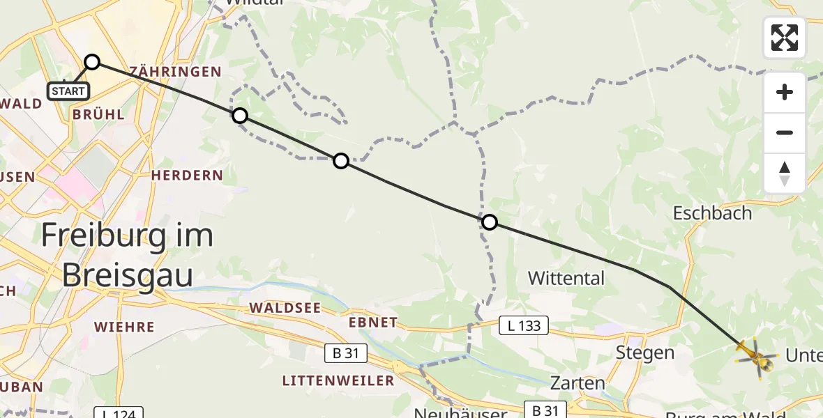 Flugroute Rettungshubschrauber Freiburg im Breisgau Flugplatz - Stegen, 03 Juli 2026, 16:32