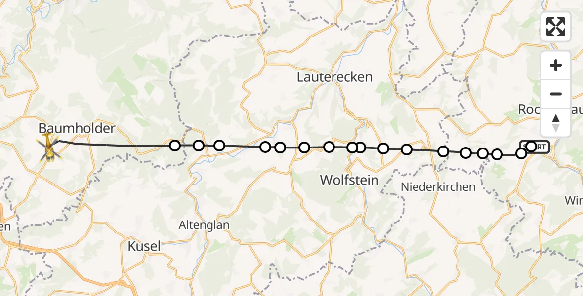 Flugroute Rettungshubschrauber Imsweiler UL - Baumholder, 03 Juli 2026, 16:34
