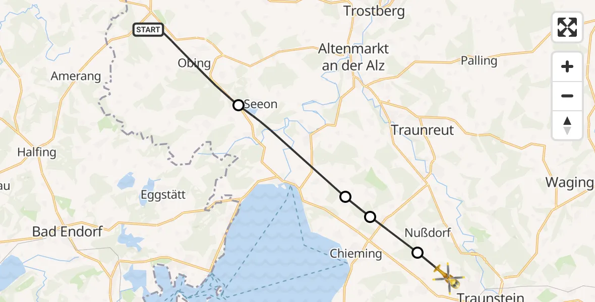 Flugroute Rettungshubschrauber Obing - Traunstein, 03 Juli 2026, 17:02