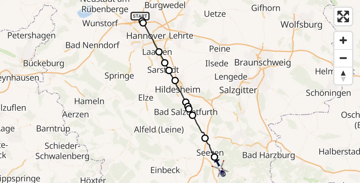Flugroute Polizeihubschrauber Flughafen Hannover - Bad Grund (Harz), 03 Juli 2026, 17:22
