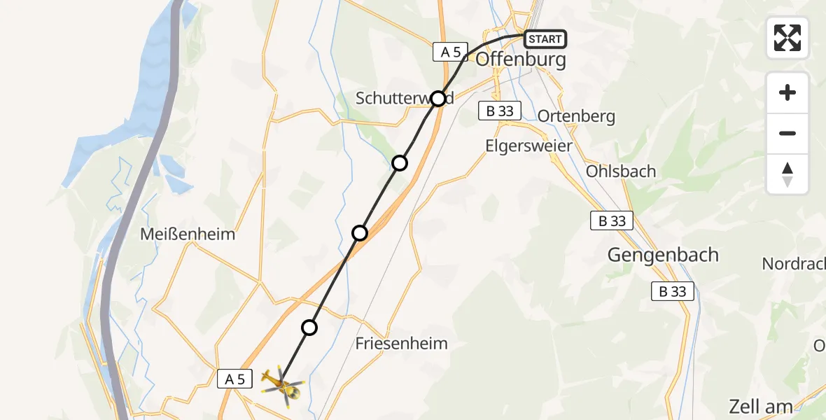 Flugroute Rettungshubschrauber Offenburg - Lahr Flughafen, 03 Juli 2026, 17:23