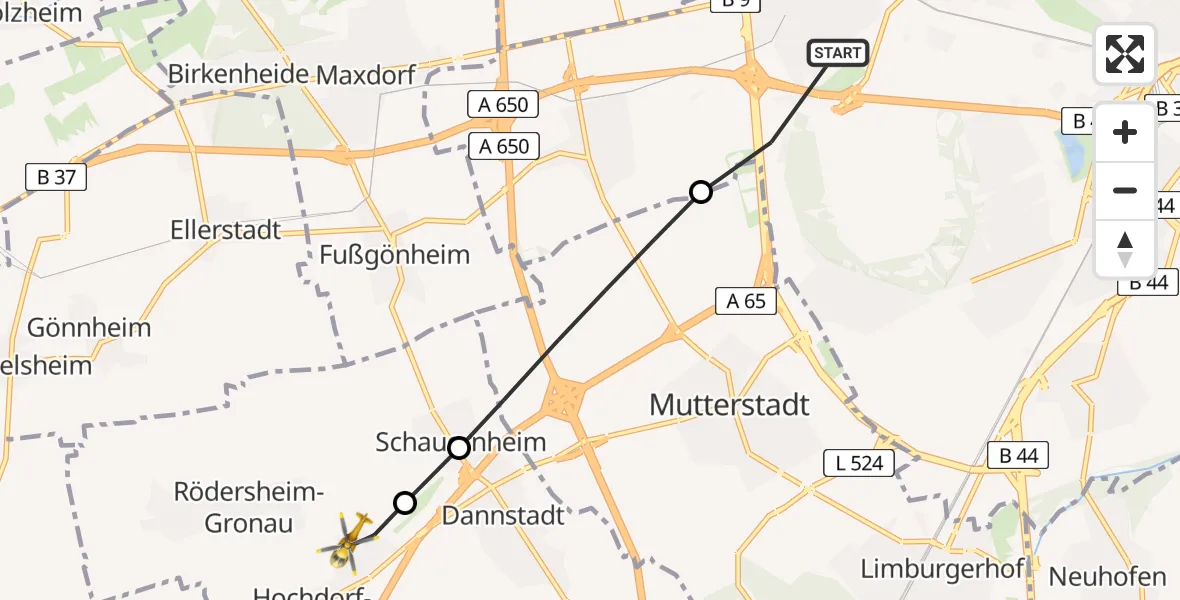 Flugroute Rettungshubschrauber Ludwigshafen am Rhein - Hochdorf-Assenheim, 03 Juli 2026, 17:28