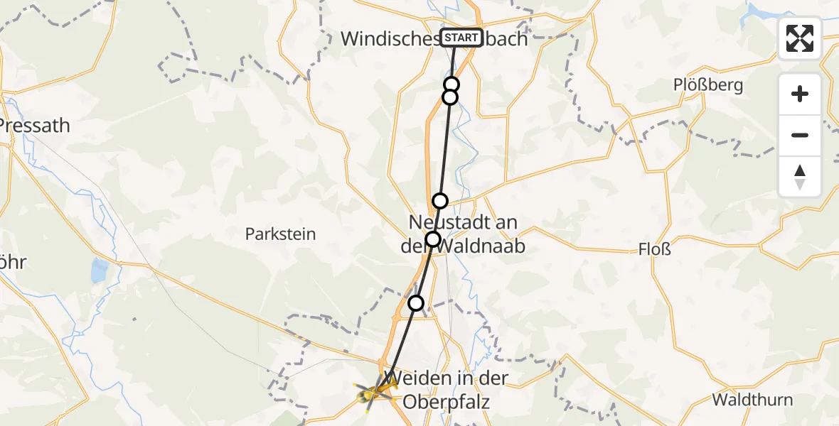 Flugroute Rettungshubschrauber Windischeschenbach - Weiden i.d.OPf., 03 Juli 2026, 17:28