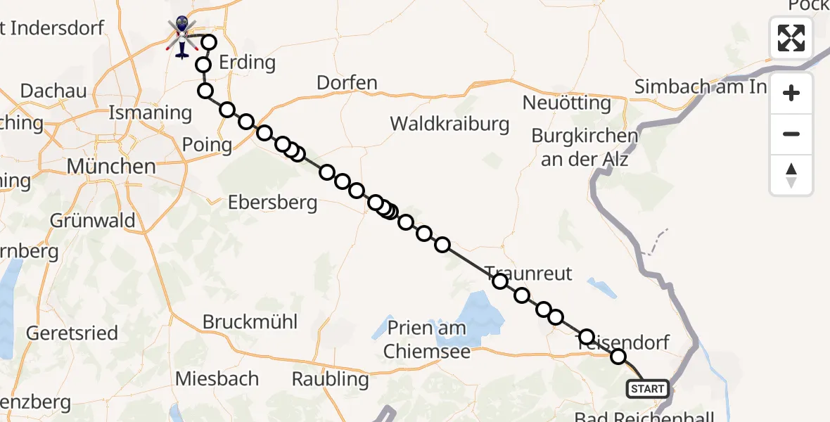 Flugroute Polizeihubschrauber Anger - München Flughafen, 03 Juli 2026, 17:33
