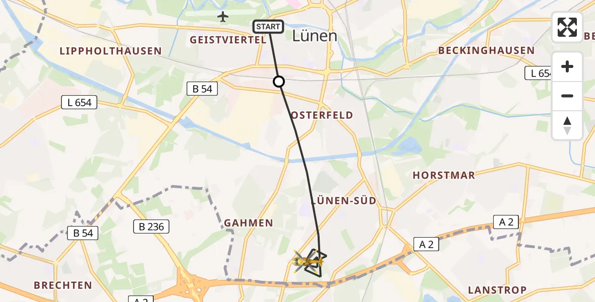 Flugroute Rettungshubschrauber Sankt Marien Hospital - Lünen, 03 Juli 2026, 17:40