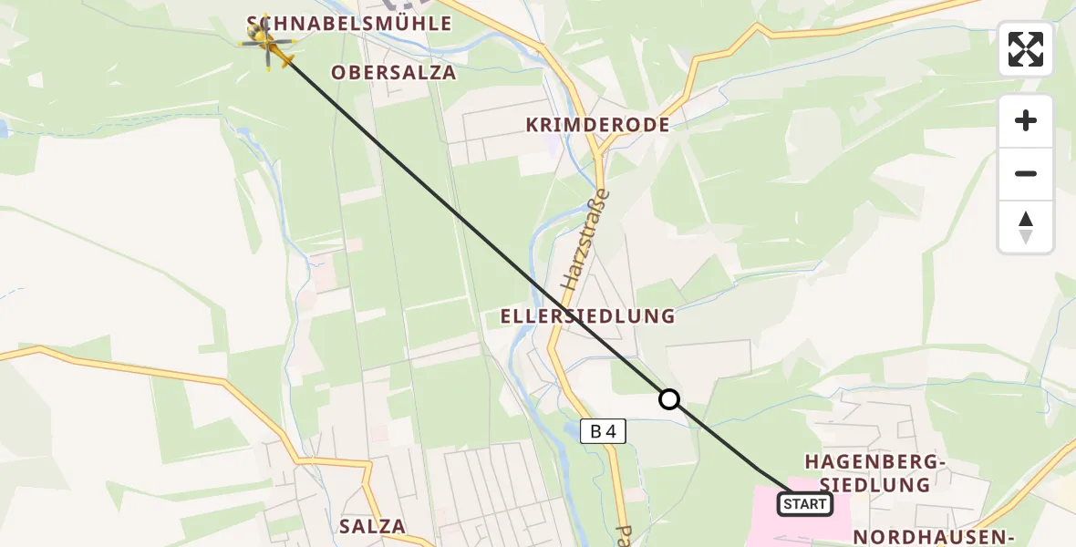 Flugroute Rettungshubschrauber Südharz Hospital Nordhausen - Nordhausen, 03 Juli 2026, 17:43