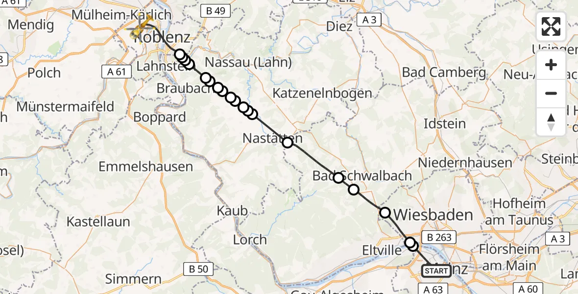 Flugroute Rettungshubschrauber Mainz - Koblenz, 03 Juli 2026, 17:48