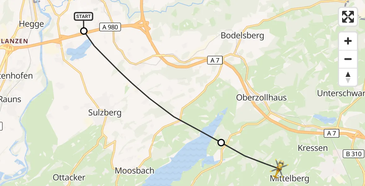 Flugroute Rettungshubschrauber Kempten-Durach Flugplatz - Oy-Mittelberg, 03 Juli 2026, 17:52