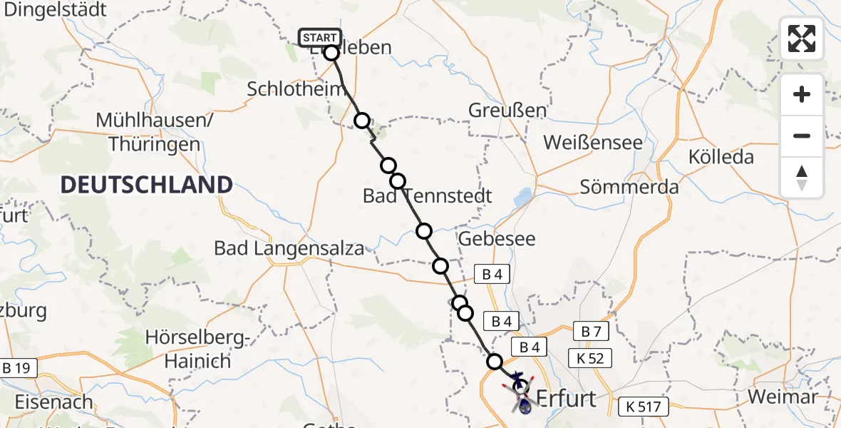 Flugroute Polizeihubschrauber Holzsußra - Erfurt-Weimar Flughafen, 03 Juli 2026, 18:01