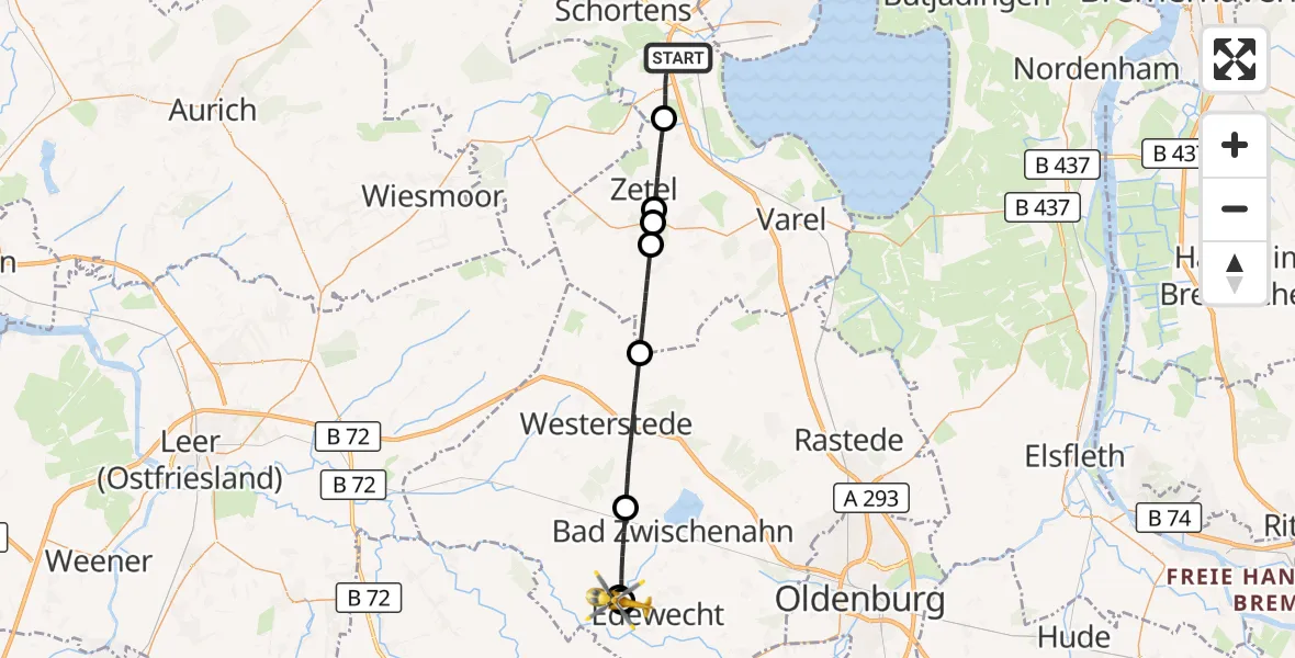 Flugroute Rettungshubschrauber Sande - Edewecht, 03 Juli 2026, 18:06