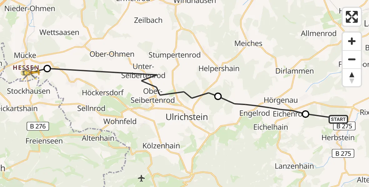 Flugroute Rettungshubschrauber Herbstein - Mücke, 03 Juli 2026, 18:12