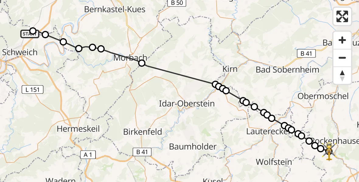 Flugroute Rettungshubschrauber Trier-Föhren Flugplatz - Imsweiler UL, 03 Juli 2026, 18:15