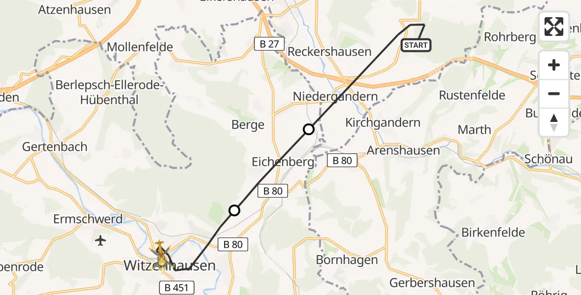 Flugroute Rettungshubschrauber Friedland - Witzenhausen, 03 Juli 2026, 18:22