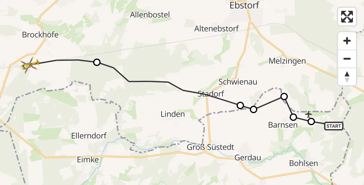 Flugroute Rettungshubschrauber Gerdau - Wriedel, 03 Juli 2026, 19:03