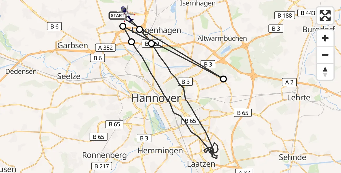Flugroute Polizeihubschrauber Flughafen Hannover - Flughafen Hannover, 03 Juli 2026, 19:07