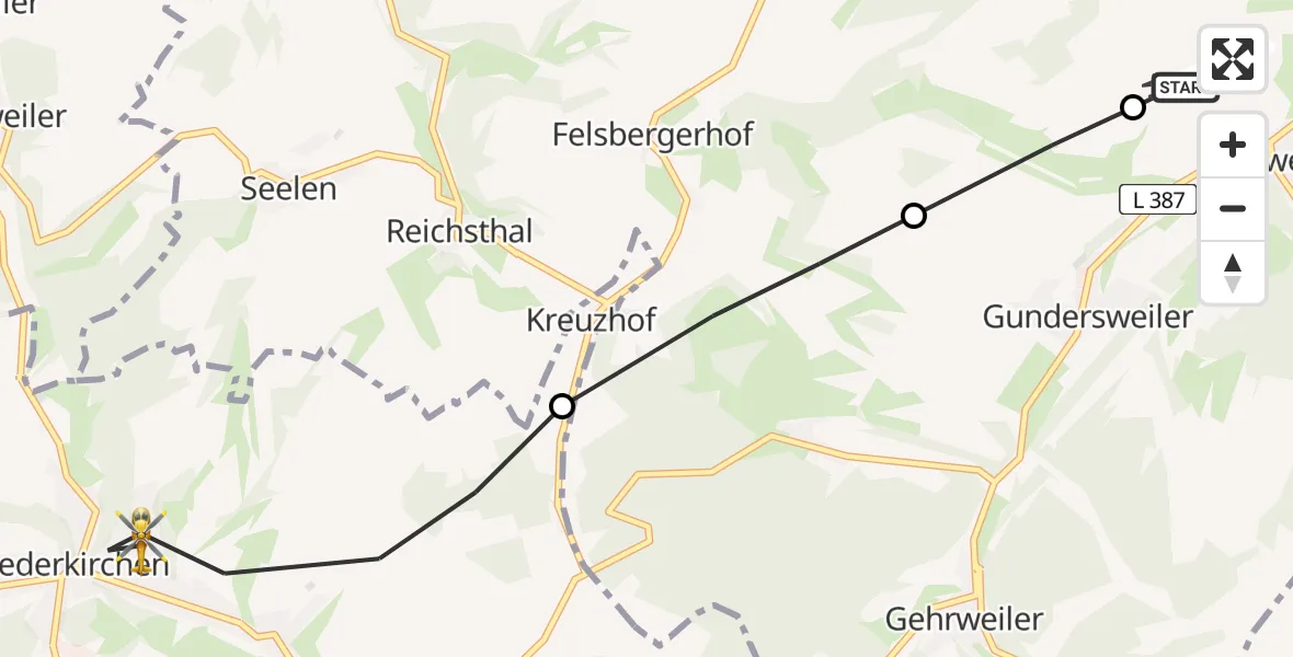 Flugroute Rettungshubschrauber Imsweiler UL - Niederkirchen, 03 Juli 2026, 19:21