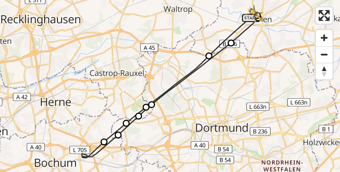 Flugroute Rettungshubschrauber Lünen - Sankt Marien Hospital, 03 Juli 2026, 19:31