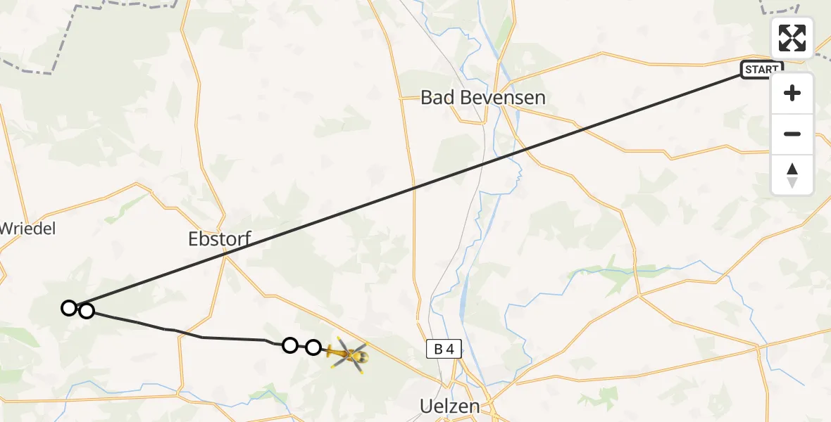 Flugroute Rettungshubschrauber Himbergen - Uelzen, 03 Juli 2026, 19:36