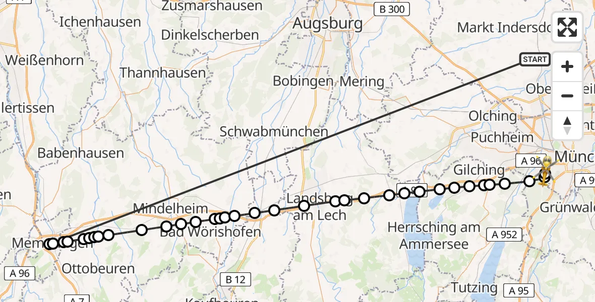 Flugroute Rettungshubschrauber Röhrmoos - DRF Air Rescue München Hubschrauberlandeplatz, 03 Juli 2026, 19:52