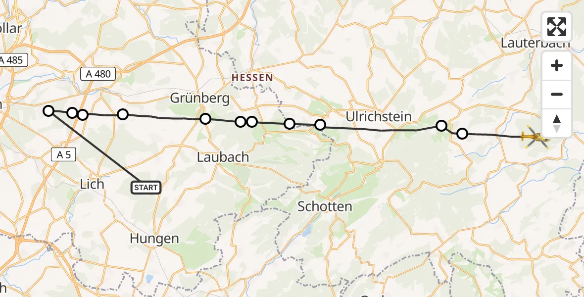 Flugroute Rettungshubschrauber Lich - Herbstein, 03 Juli 2026, 19:55