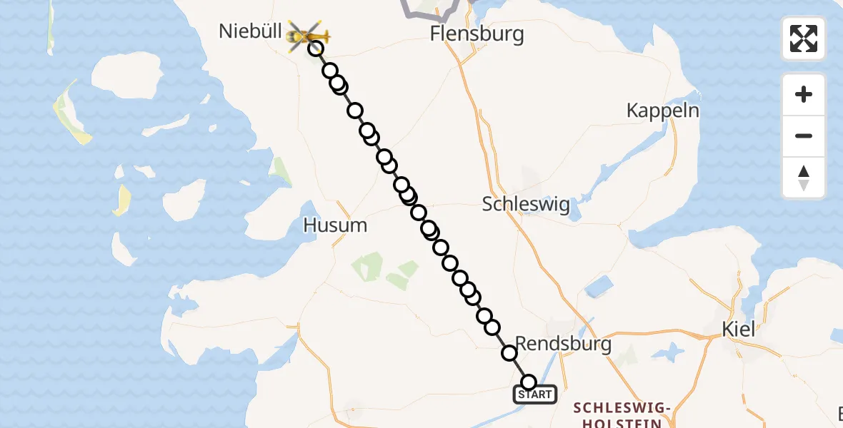 Flugroute Ambulanzhubschrauber Hörsten - Leck, 03 Juli 2026, 20:07
