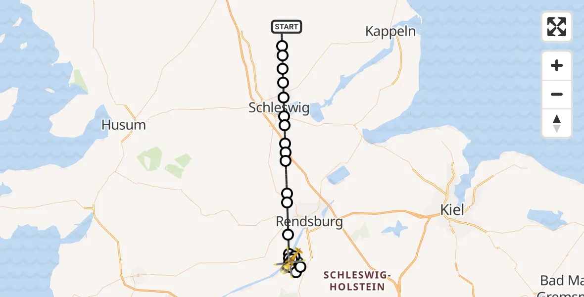 Flugroute Ambulanzhubschrauber Mittelangeln - Hörsten, 03 Juli 2026, 22:02