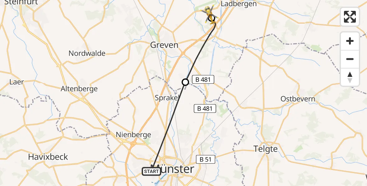 Flugroute Ambulanzhubschrauber Münster - Christoph  Westfalen-ADAC, 03 Juli 2026, 22:12