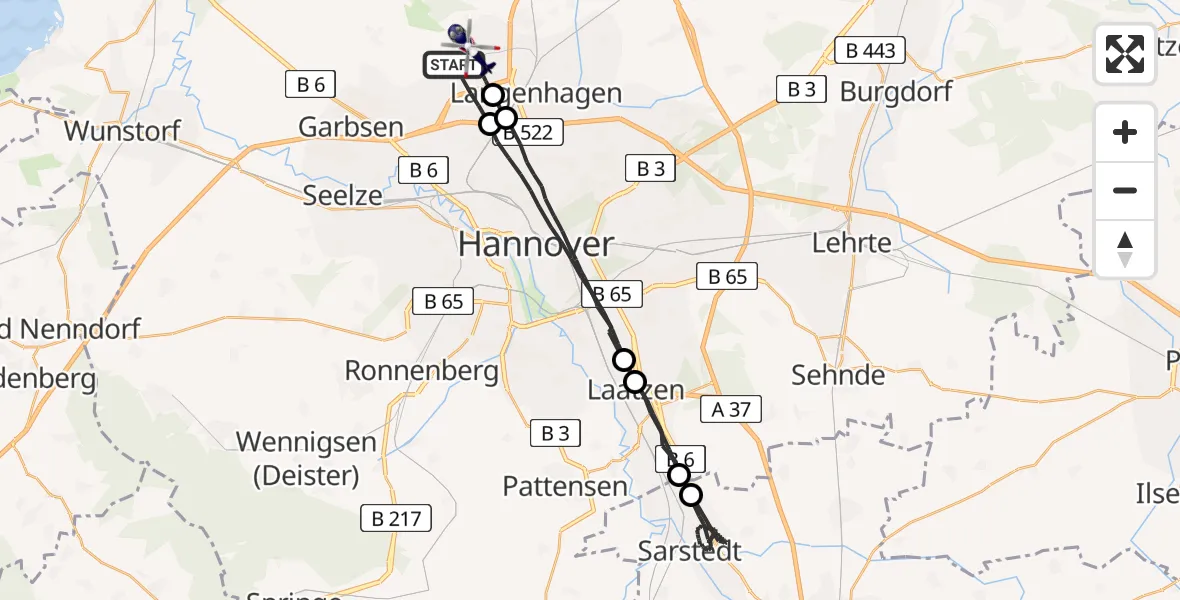 Flugroute Polizeihubschrauber Flughafen Hannover - Flughafen Hannover, 04 Juli 2026, 00:00