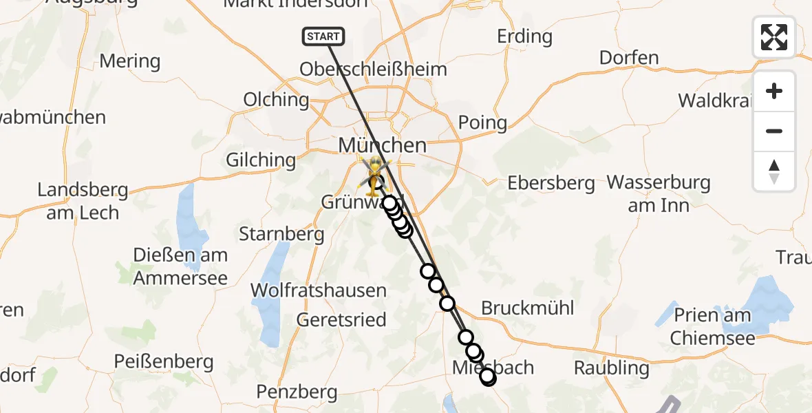 Flugroute Rettungshubschrauber Röhrmoos - ADAC Air Rescue Center Hubschrauberlandeplatz (Christoph 1), 04 Juli 2026, 00:07