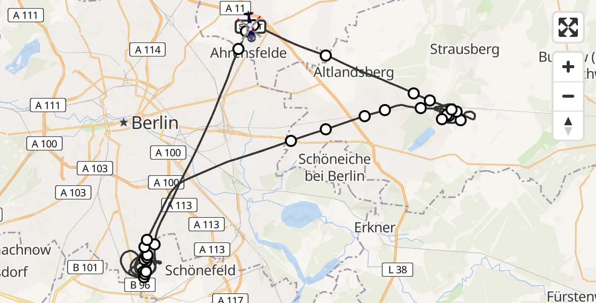 Flugroute Polizeihubschrauber Ahrensfelde Hubschrauberlandeplatz - Ahrensfelde Hubschrauberlandeplatz, 04 Juli 2026, 00:31