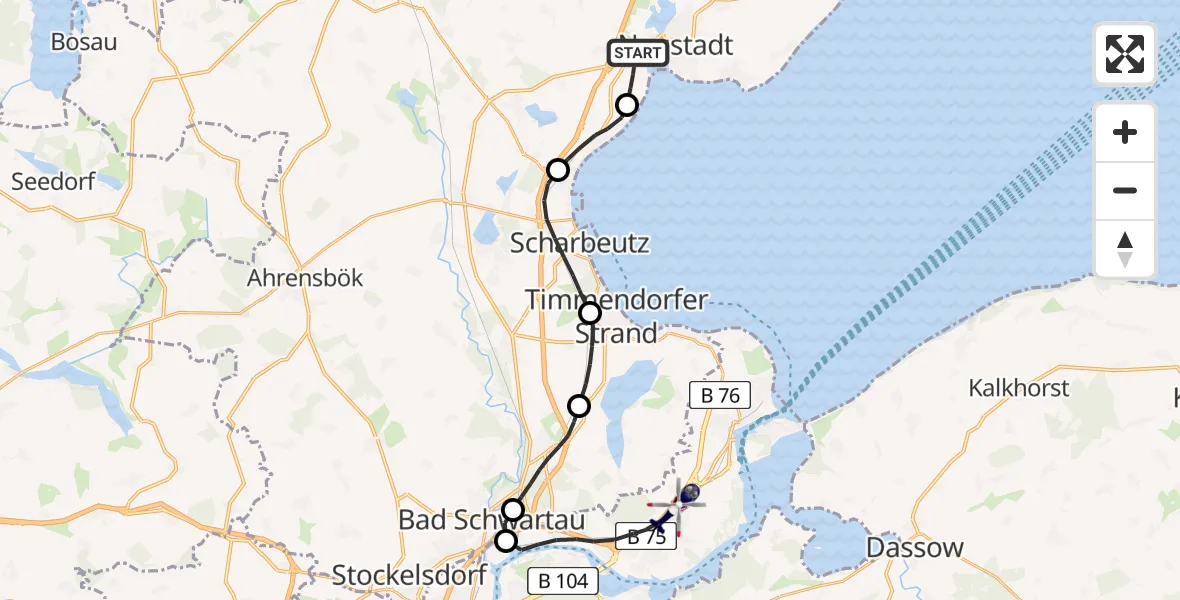 Flugroute Polizeihubschrauber Neustadt in Holstein - Lübeck, 04 Juli 2026, 01:19