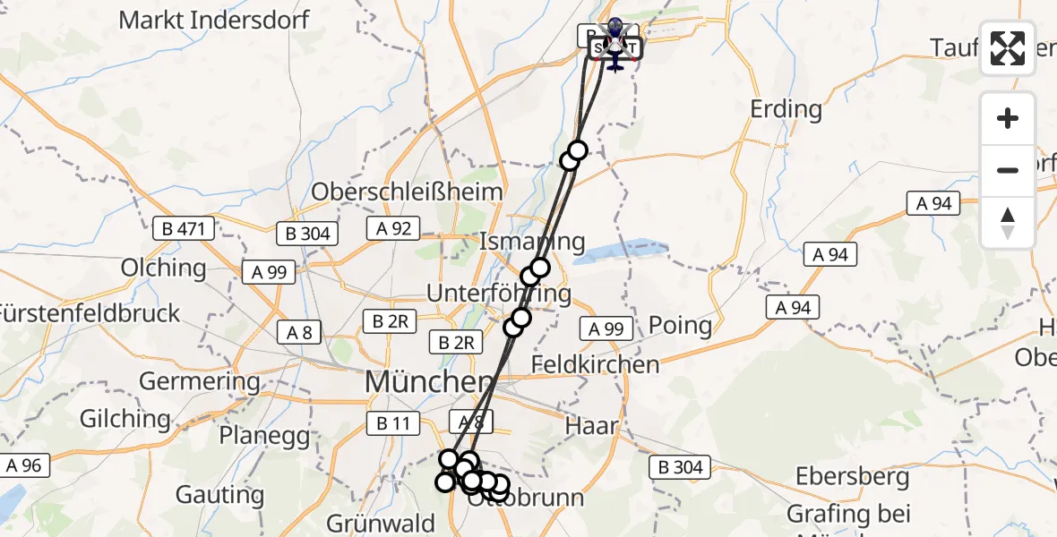 Flugroute Polizeihubschrauber München Flughafen - München Flughafen, 04 Juli 2026, 01:31