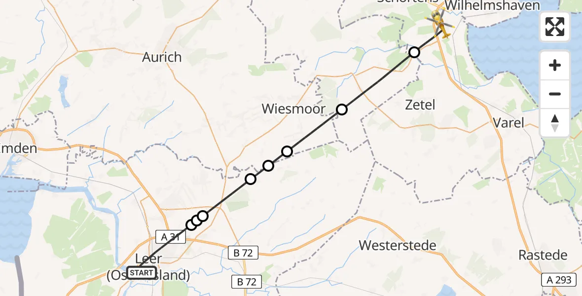 Flugroute Rettungshubschrauber Leer (Ostfriesland) - Sande, 04 Juli 2026, 02:08