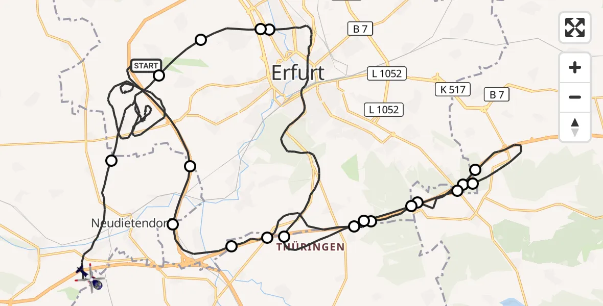 Flugroute Polizeihubschrauber Erfurt - Nesse-Apfelstädt, 04 Juli 2026, 02:57