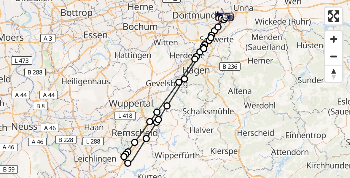 Flugroute Polizeihubschrauber Dortmund Flughafen - Dortmund Flughafen, 04 Juli 2026, 04:03