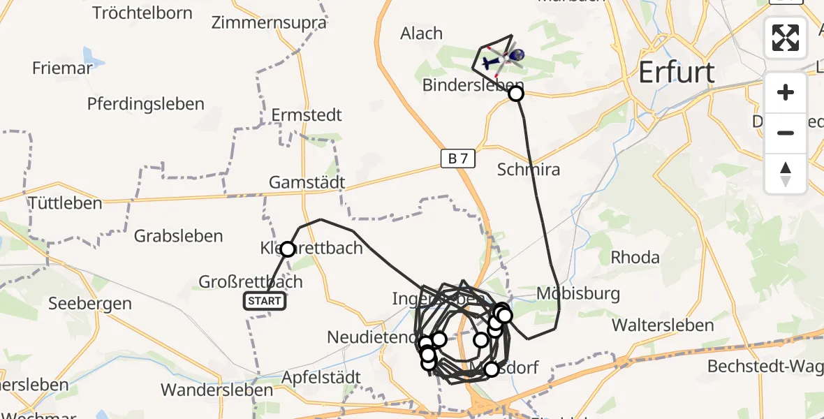 Flugroute Polizeihubschrauber Drei Gleichen - Erfurt-Weimar Flughafen, 04 Juli 2026, 04:24