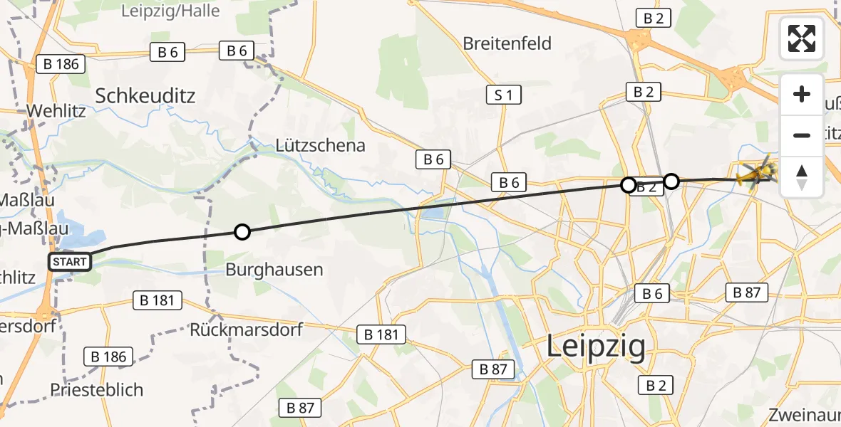 Flugroute Rettungshubschrauber Schkeuditz - Leipzig, 04 Juli 2026, 06:03
