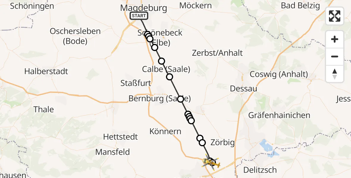 Flugroute Rettungshubschrauber Magdeburg - Halle-Oppin Flugplatz, 04 Juli 2026, 06:10