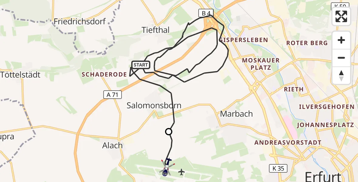 Flugroute Polizeihubschrauber Erfurt - Erfurt-Weimar Flughafen, 04 Juli 2026, 06:16