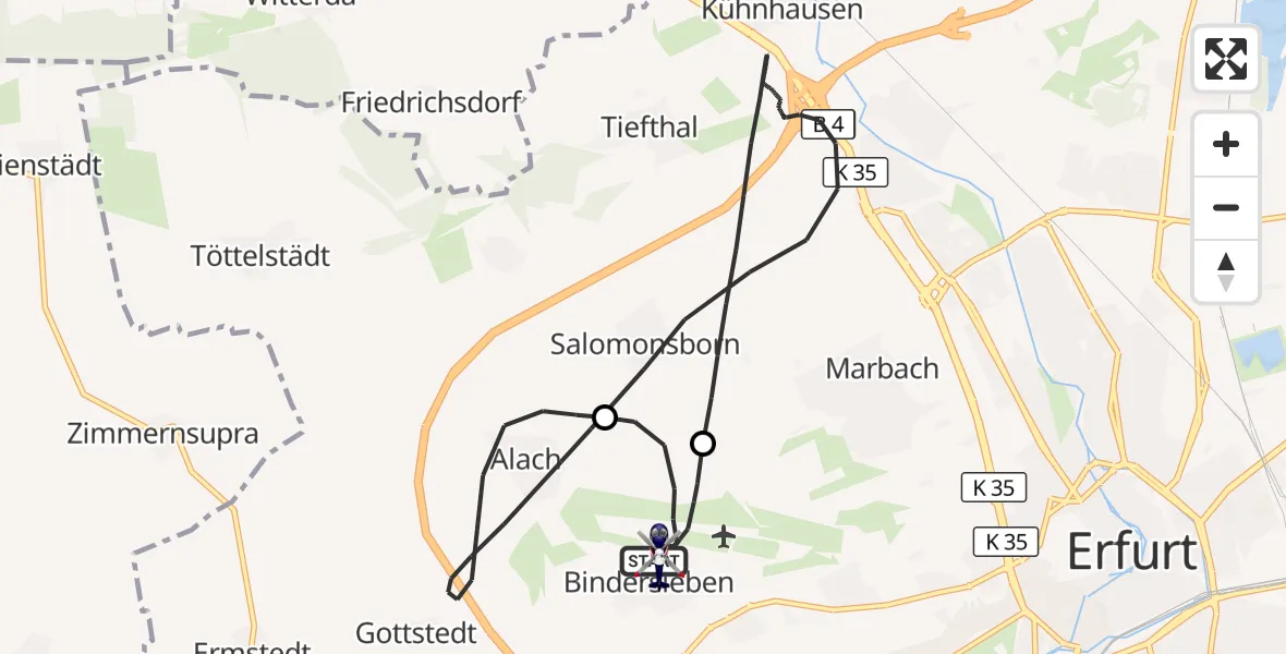 Flugroute Polizeihubschrauber Erfurt-Weimar Flughafen - Erfurt-Weimar Flughafen, 04 Juli 2026, 06:26