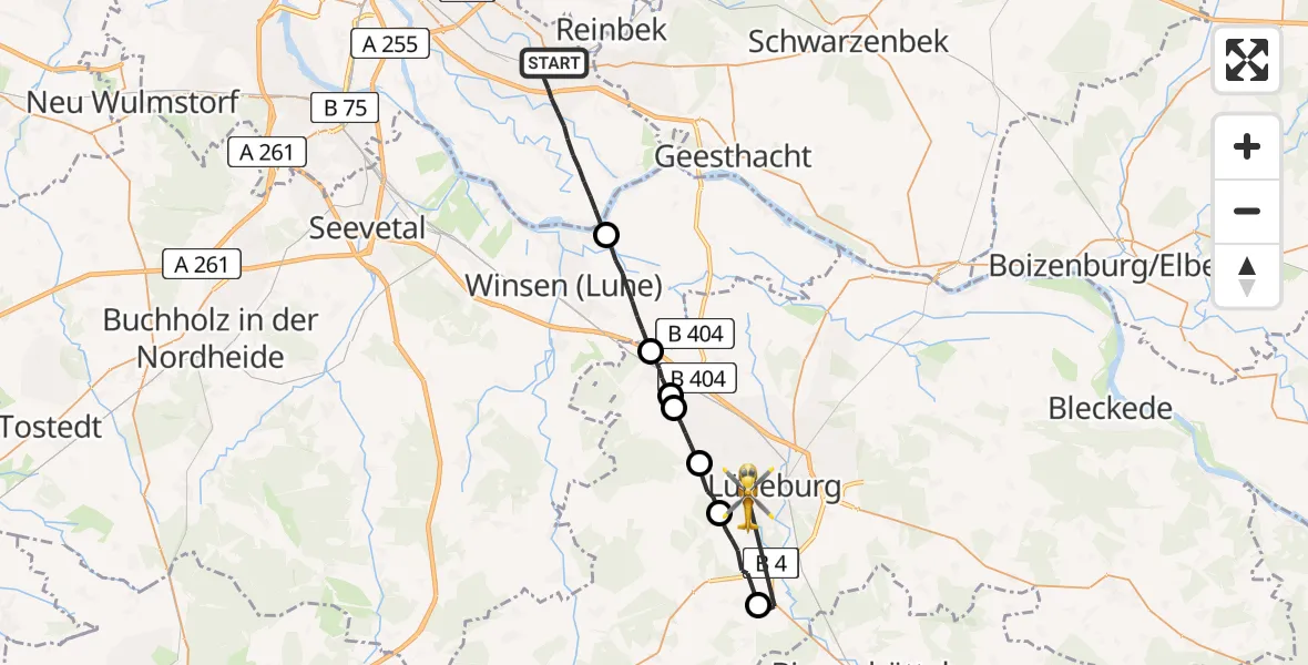 Flugroute Rettungshubschrauber Hamburg - Lüneburg, 04 Juli 2026, 06:30