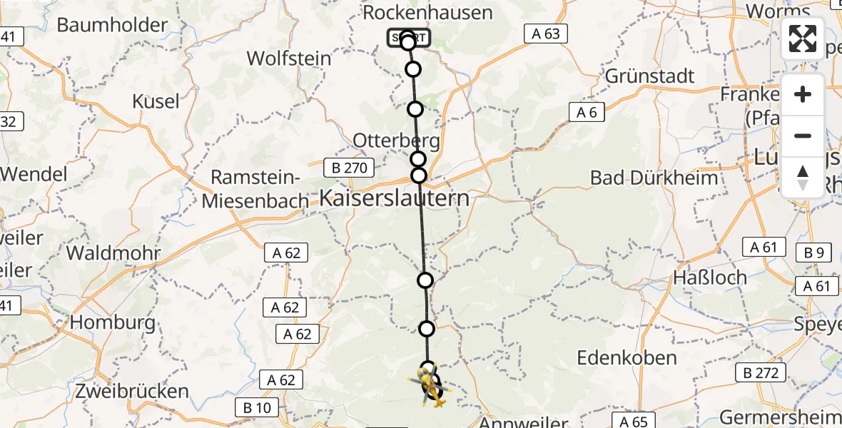 Flugroute Rettungshubschrauber Imsweiler UL - Annweiler am Trifels, 04 Juli 2026, 06:32